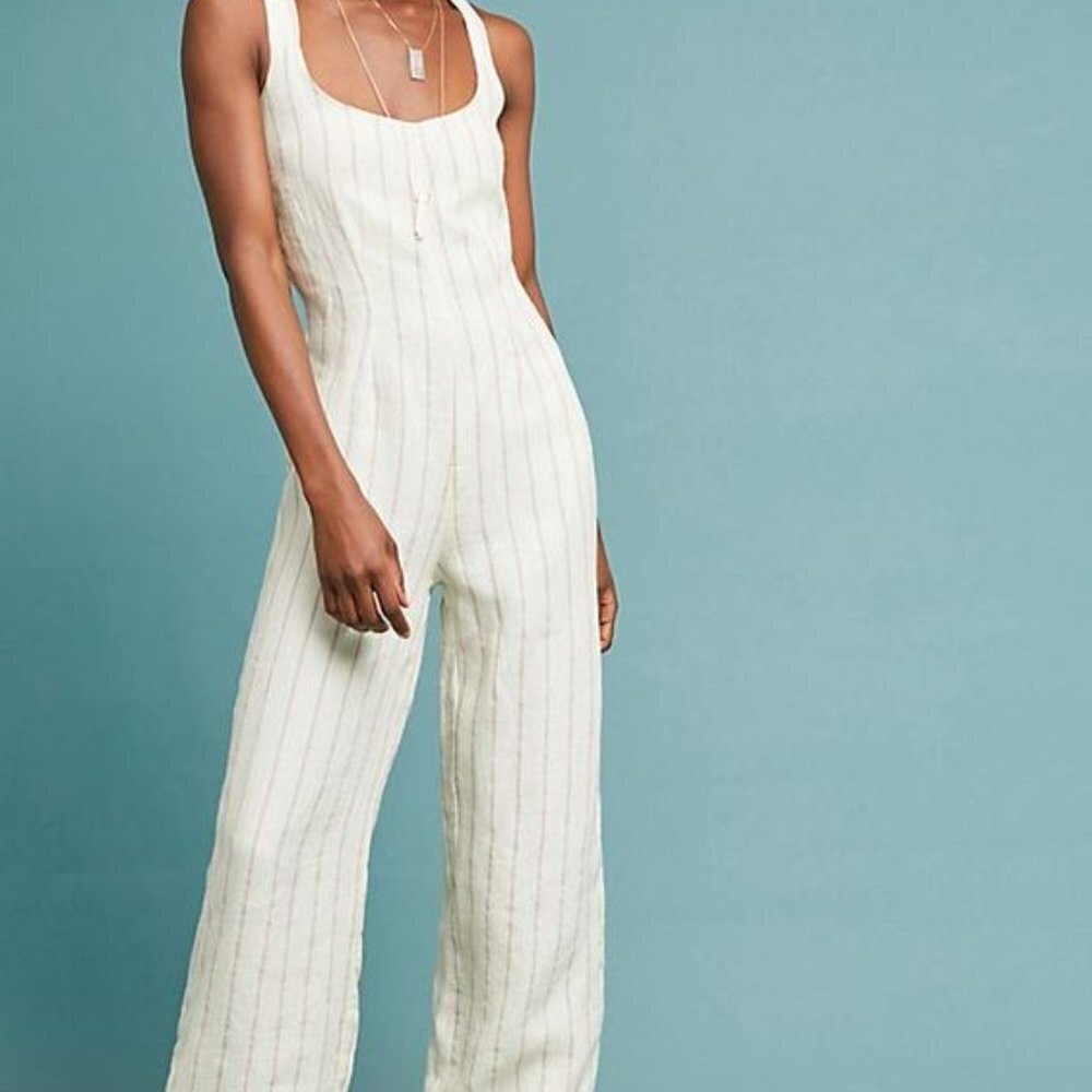 Winston White Striped Linen Overalls